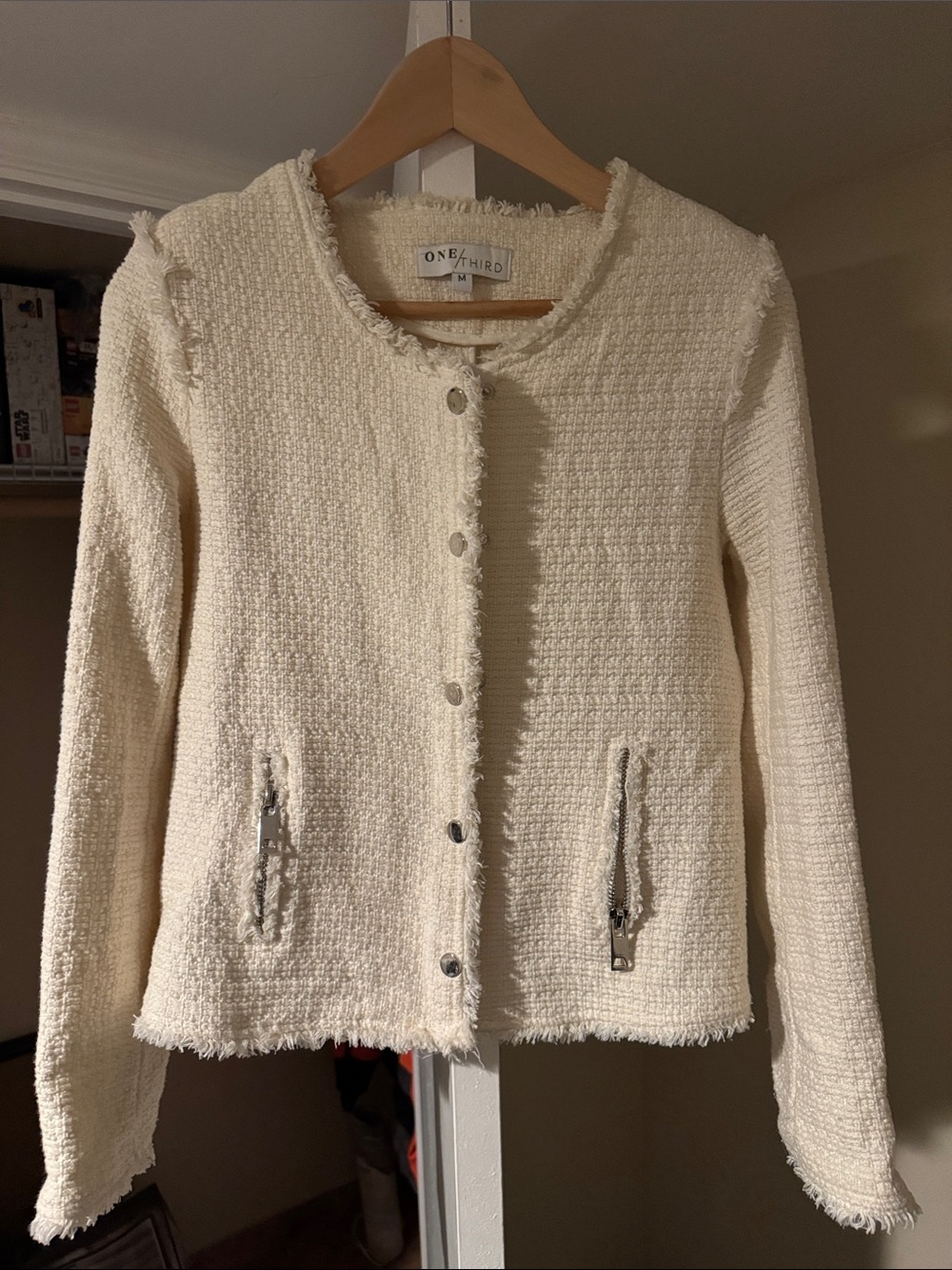 One/Third Boutique Cream Tweed Button-Front Jacket